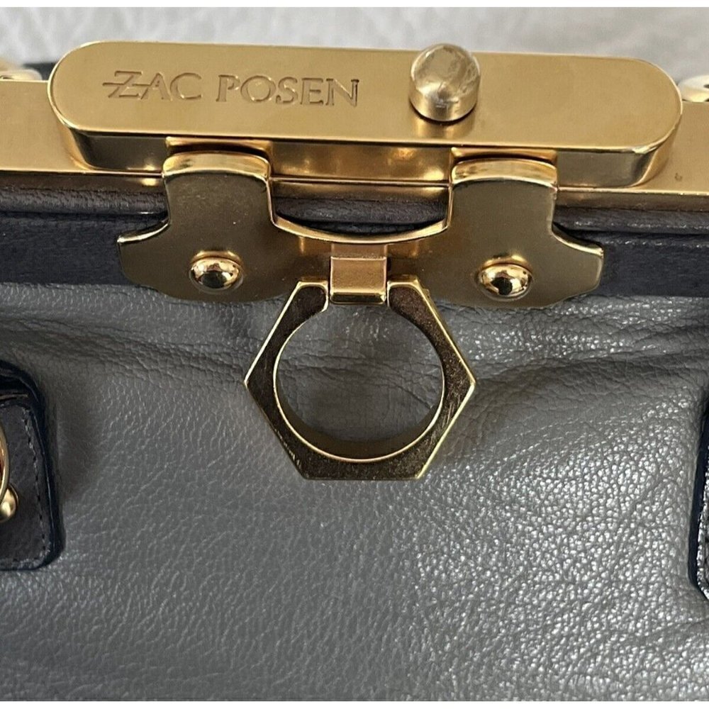 Zac Posen Aurora Doctor Bag in Gunmetal Gray Leather Gold Hardware - Picture 7 of 11
